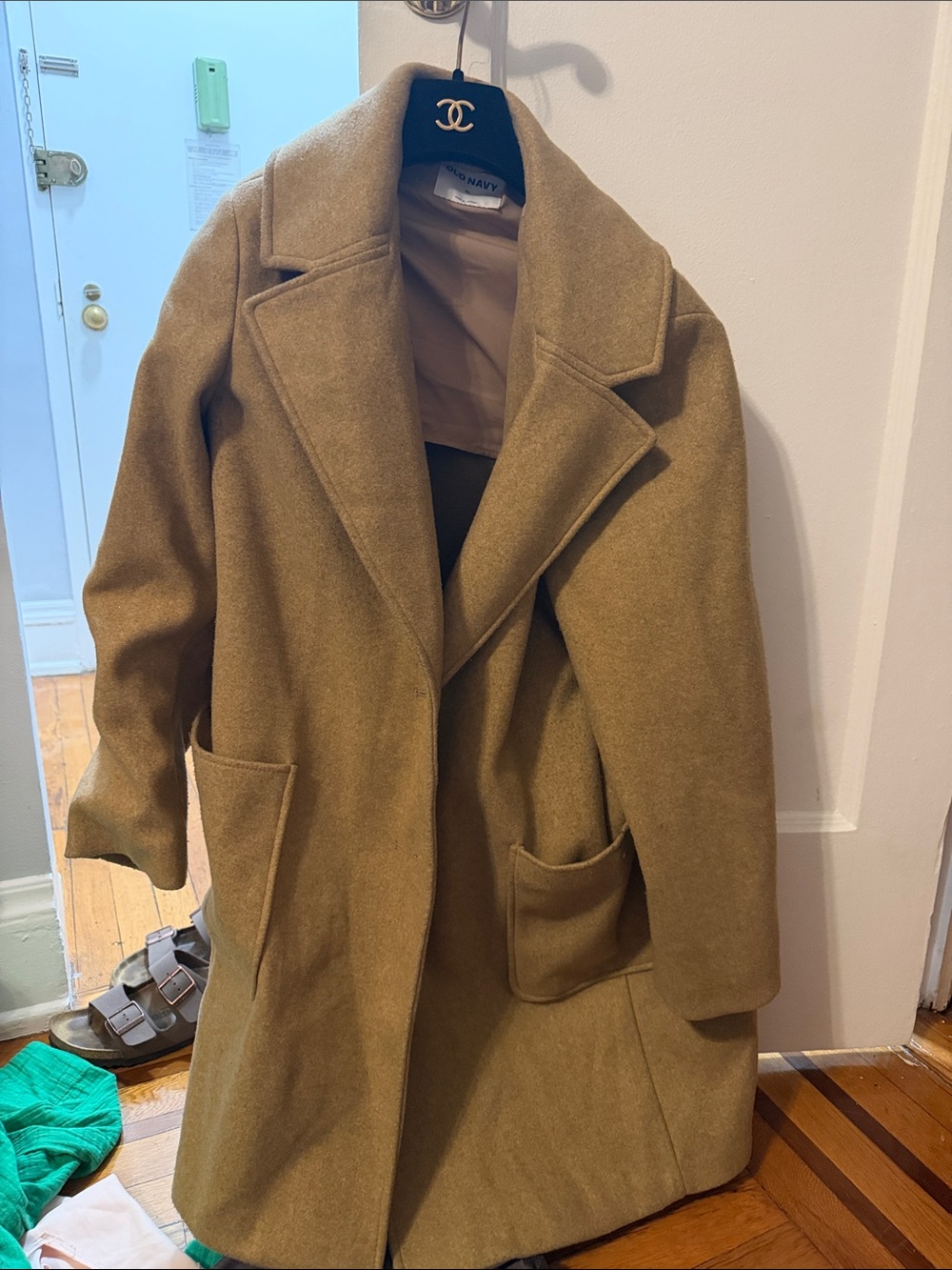 Old Navy Camel Single-Breasted Wool-Blend Coat